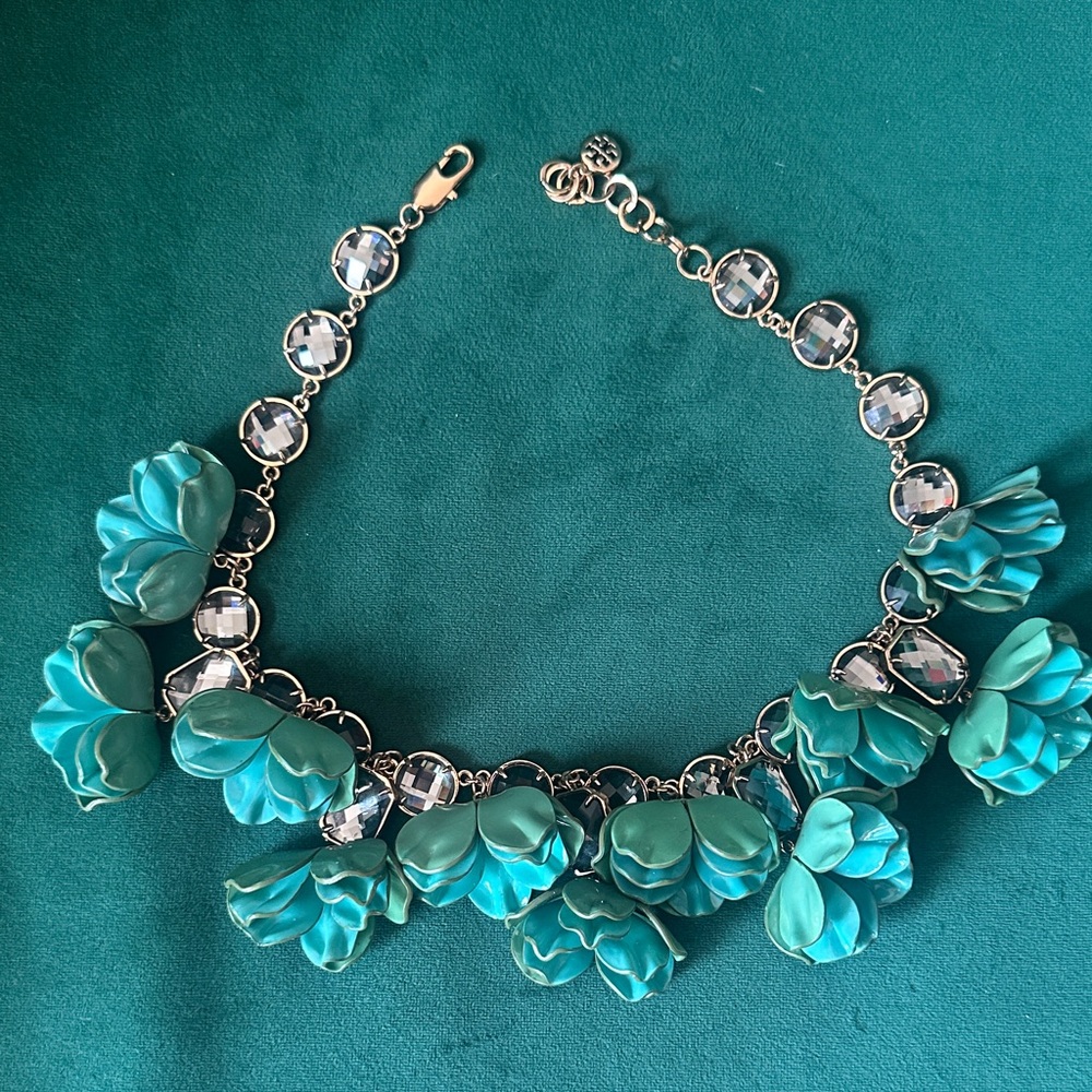 Tory Burch Green and Turquoise Floral Statement Necklace